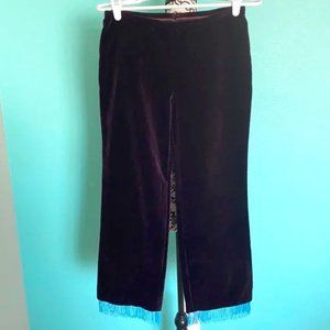 St. Vincent Velvet Plum Beaded Fringe Detail Mid Rise Straight Leg Fashion Pants